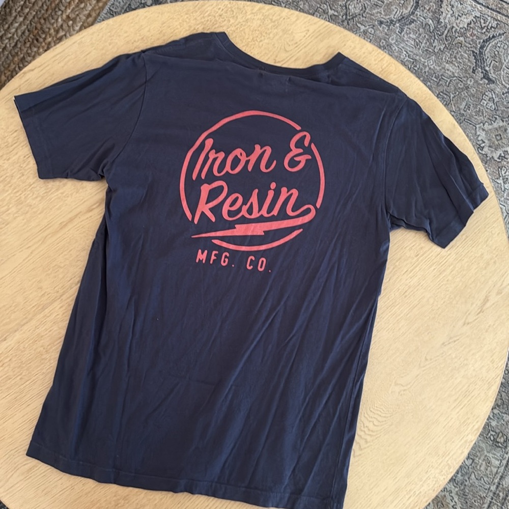 Iron & Resin Blue Pocket Graphic T-Shirt (logo on back) small